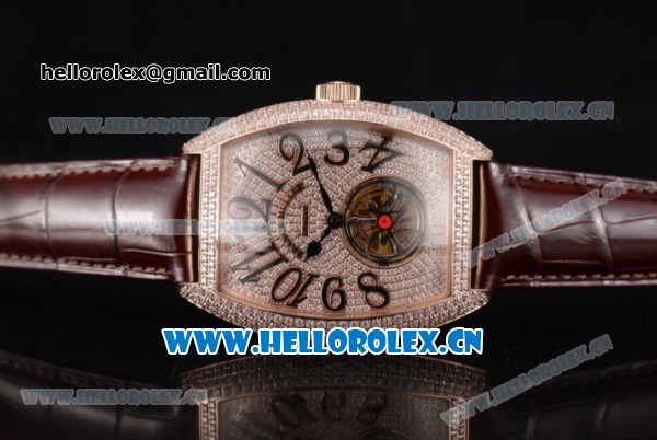 Franck Muller Casablanca Asia Automatic Rose Gold/Diamonds Case with Diamonds Dial and Diamonds Bezel Brown Leather Strap (ZF) - Click Image to Close